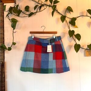 Multicolor Plaid Mini Skirt with Belt - Blue, Red & Green